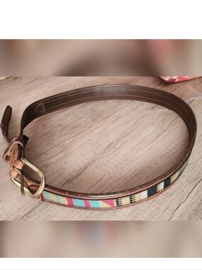 Bison Designs Leather Woven Southwestern Belt Made in USA Boho Festival Men's 40